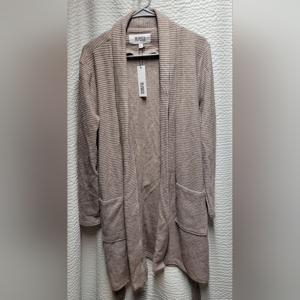 BB Dakota by Steve Madden Beige Ribbed Open Cardigan